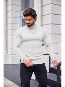 Men's Slim Fit Mock Turtleneck Pullover Sweater Casual Basic Knitted Thermal Sweaters - 白色 - 查看 2