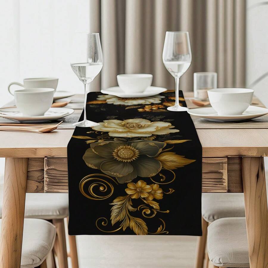 Set de 1/4/10 buc. alergător de masă cu model floral platinat și șervețele, alergători din material textil pentru decorul mesei de sărbători, decor pentru casă, cadouri, set de alergători de masă și șervețele potrivite pentru sărbători în interior și în exterior, petreceri sezoniere, decor pentru masa de bucătărie și sufragerie, decorare pentru masa de petrecere, alergători de masă pentru camera de acasă