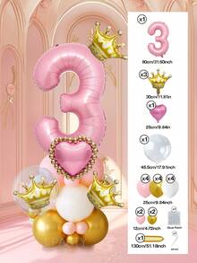 25pcs/Set Royal Princess Theme Luxury Party Decoration Balloon Set - Includes 32-Inch (Approx. 80cm) Deluxe Number Balloons (0-9 Silver/Pearl Pink/Purple/Gold), 18-Inch Clear Balloons, 10-Inch Romantic Heart Balloons (Red/Purple/Pink/Blue), And Exquisite Mini Balloons (Gold Crown/Silver Crown/Shell/Rose/Snowflake), Perfect For Frozen, Ice Palace Theme/Underwater Kingdom Theme/Magic Castle Theme/Rose Garden Theme And Other Royal Princess Style Celebrations, Baby Shower - Multicolor - View 33