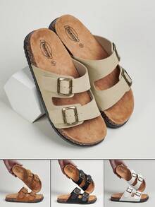 DISARCON Men's Summer New Sandals, Outdoor Street, Matching, Fashion, Casual, Beach, Flat/Mid-Heel/Arch Support/Comfortable Flat Couples Shoes, Breathable High-End/High-Quality/Outdoor Women's Sandals, Adjustable Upper In White/Black/Double Buckle/Metal Buckle/Retro/Classic Indoor Slippers