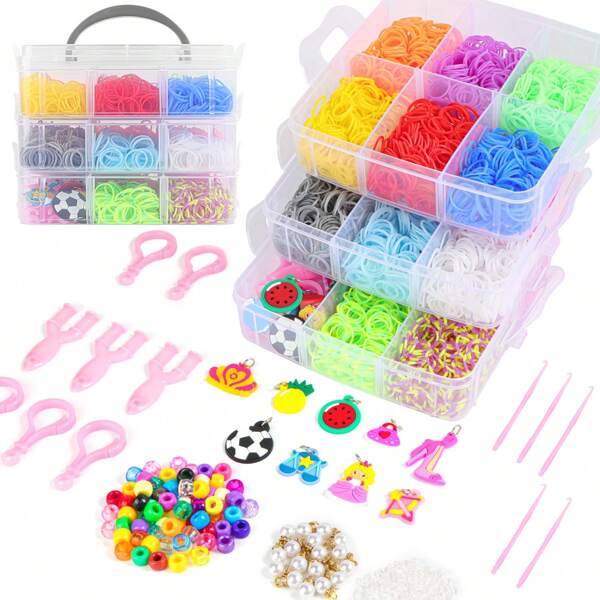 1500pcs/7500pcs DIY Jewelry Making Kit, Rubber Bands, Elastic Silicone Bracelets And Headbands, Handmade Bracelet Craft, Birthday And Christmas Gifts, Party Supplies