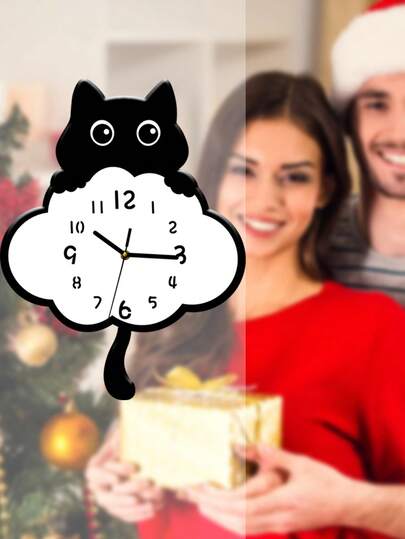 Pc, Unique Lovely Kitten Wand Clock, Tail Swinging Function, Silent No Ticking, Room ation, Living Kitchen s. Home ations view 11