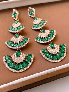 1 Đôi Hoa tai quạt cổ điển, Hoa tai dài thời trang Âu Mỹ phóng đại, Hoa tai nhiều lớp Thích hợp cho tiệc tùng/hẹn hò/sử dụng hàng ngày của phụ nữ - màu xanh lá - Xem 7