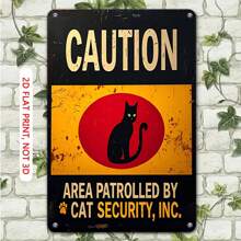 1PCS Vintage Metal Tin Sign, 8x12 Inch, 2D Flat, Caution Area Patrolled By Cat Security Inc, Black Cat Design, Perfect For Garage, Man Cave, Bar, Shed, Or Outdoor Decor - 銀色 - 查看 6