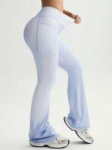 FWH 复古时尚的轮廓，低调的塑形，腿部拉长魔法，隐藏式口袋保持流畅的线条，从权力会议到日落瑜伽课程，#RetroGlam #OfficeToOm #SustainableLuxury，设计师阔腿瑜伽裤，复古运动裤，提臀喇叭裤，优雅实用的阔腿设计，复古风格的喇叭瑜伽裤 - 紫色 - 查看 8