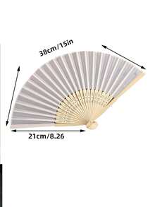 2pcs Silk Hand Fans, Decorative Solid Color Cloth Fans, Wedding Gift, Folding Bamboo Fans, DIY Desktop Hanging Decor - Beige - View 5