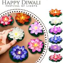 6pcs/1pc LED Lotus Flameless Floating Water Candle, Floating Water Lily Garden Lights, Outdoor Pond Lights, Valentine's Day Gift Decorations, Christmas Tabletop Decorations, Weddings, Birthday Parties,Home Garden Pond Decorations, Diwali Decorations, Energy Saving Battery Operated (Batteries Included), Bottom Lights Up In Water