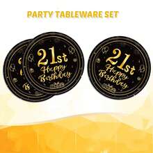 10 件/20 件/40 件/60 件/套，21 岁生日装饰生日快乐装饰 21 岁餐具餐桌装饰黑色和金色 21 岁生日盘子餐巾餐具 21 岁生日装饰万圣节餐桌装饰 - 黑色21歲 - 查看 9
