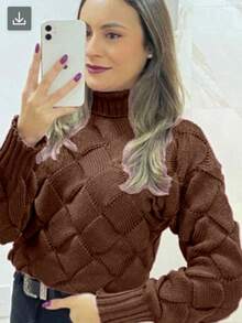 TRICOZHU Women's Blouse CORA HIGH THICK WAVE WINTER KNITTED Long Sleeve Blouse FASHION 2023 - Coffee Brown - View 2
