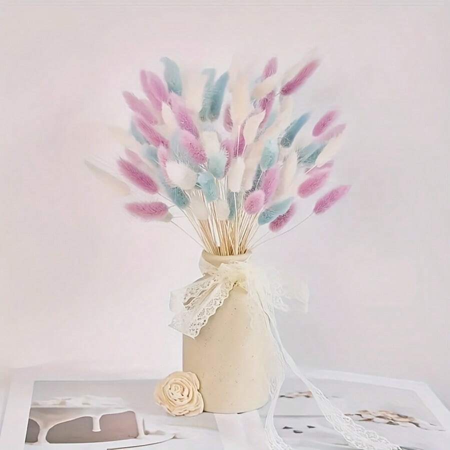 90pcs Artificial Rabbit Tail & Pampas Grass Decor Set - Ideal For Weddings, Home, And Rustic Parties DIY Table Centerpieces For Christmas, Halloween, Thanksgiving & Autumn Harvest