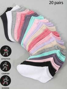 20/30/40 زوج جوارب صيفية قصيرة متعددة الألوان للنساء، جوارب ضحلة رقيقة، جوارب كاحل، ألوان عشوائية، جوارب خريفية