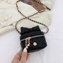 حقيبة صغيرة للبنات مزينة بفيونكة وسلسلة معينية، مصنوعة من مادة البولي يوريثان (بي يو) ، حقيبة كتف عبر الجسم جميلة، مناسبة للاستخدام اليومي في جميع المواسم