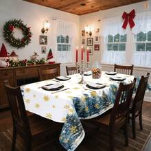 1/36 piezas Mantel decorativo impreso digitalmente con diseño de copos de nieve y árboles de Navidad - Rectangular y redondo de poliéster lavable, adecuado para decoración de comedor interior, reunión familiar, regalo, fiesta festiva, sala de estar, cocina, banquete de hotel