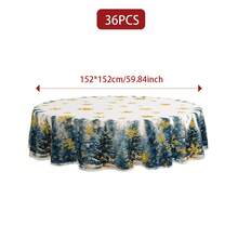 1/36 piezas Mantel decorativo impreso digitalmente con diseño de copos de nieve y árboles de Navidad - Rectangular y redondo de poliéster lavable, adecuado para decoración de comedor interior, reunión familiar, regalo, fiesta festiva, sala de estar, cocina, banquete de hotel
