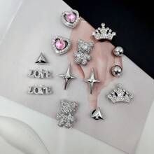 14pcs Silver Shiny Star, Teddy Bear, Crown Shoe Clips With Heart Shaped Faux Pearls, Multi-Functional Detachable Shoe Clips Suitable For Women Sandals, Slippers, Christmas, Birthday Party Gifts