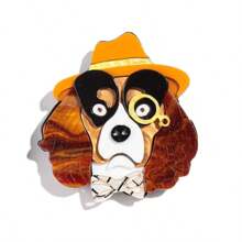 1pc Fashion Acrylic Patchwork Adorable Glasses Wearing Dog/Puppy Animal Design Brooch, Suitable As Gift For Women