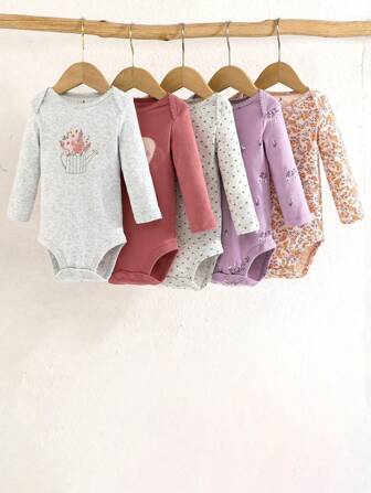 5件套女婴碎花长袖连体衣，日常休闲装