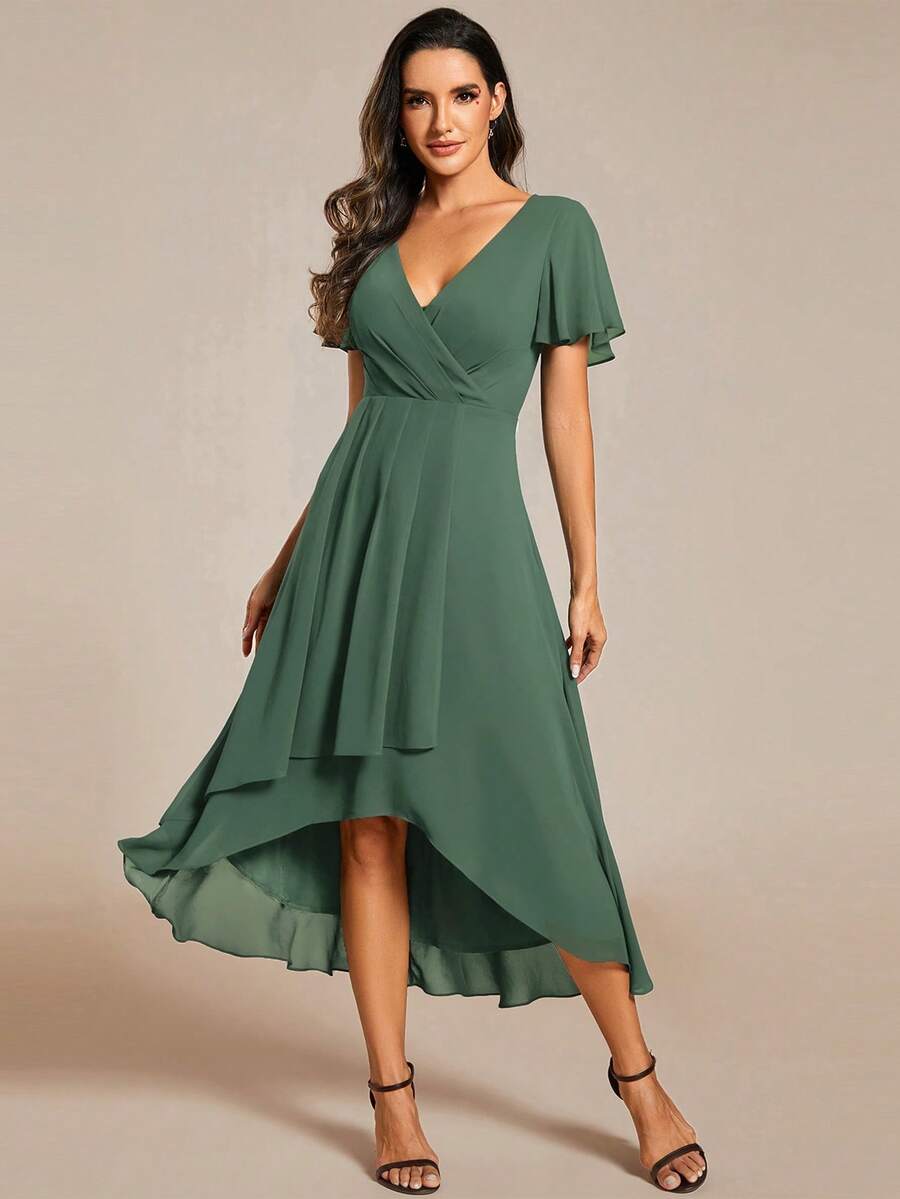 EVERPRETTY Đầm phù dâu xếp ly thanh lịch, đầm dạ hội, đầm dự tiệc cưới