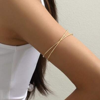 1 Pulseira Aberta e Criativa feminina com Design Oco em Cruz em banhada em ouro 18k e prata 925