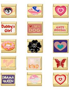 模块化DIY手链套装，包含彩色图案、樱桃爱心、花朵、宇宙和谐以及“我爱你”字样——多功能珠宝制作套装，优雅不锈钢配饰，女士DIY手工礼物，送给女朋友的理想之选