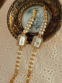 1 New French Fashion Elegant Ladies Pearl Strap 30 Meters Waterproof Personality Niche Quartz Watch, Suitable For Daily Wear - 均碼 - 查看 3