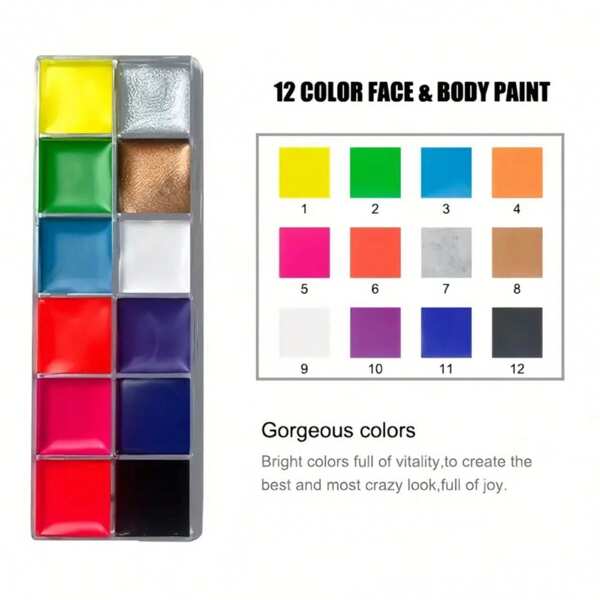 8 Colors Fluorescent Face Paint, Waterproof & Sweat-Proof, Vibrant Colors, High Pigmentation, Comes With 2 Brushes, Suitable For Halloween, Christmas, Carnival, Festivals, Parties, Performances