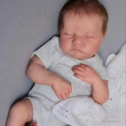 19 Zoll Reborn Schlafendes Baby Puppe Junge wie echt, weiches Vinyl Neugeborenen Baby mit 3D-Malerei Haut und sichtbaren Adern, Stoffkörper Puppe Spielzeug Geschenk