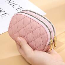 Rhombus Embroidered Coin Purse Double Layer Zipper Key Organizer Large Capacity Double Zipper Card Holder For Women Wallet Mini Wallet Purse Wallet Coin Wallet