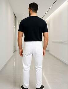 Calça Denim Masculina Jeans Skinny branca Reta Tradicional Sarja Dia a dia Direto da Fabrica Moda Promoção Slim - Branco - Visão 6