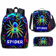 3 PiecesBackpack Set, Spider Print, Unisex, Lunch Bag, Pencil Bag, Backpack - Multicolor - View 18