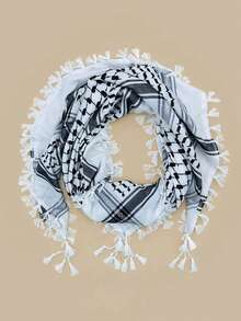 1pc Designer Black & White Geometric Pattern Casual Scarf, Lockstitch Edging, Suitable For All Seasons - Black and White - View 12