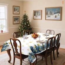 1/36 piezas Mantel decorativo impreso digitalmente con diseño de copos de nieve y árboles de Navidad - Rectangular y redondo de poliéster lavable, adecuado para decoración de comedor interior, reunión familiar, regalo, fiesta festiva, sala de estar, cocina, banquete de hotel