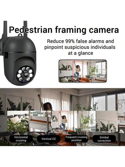 NEW 8MP 4K HD PTZ Wifi Camera Zwart Kam Pro Surveillance Cam 4X Digital Zoom Night Vision Human Detection Home Security Protection view 6