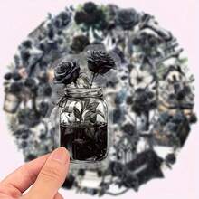 50pcs Of Transparent Retro Cartoon Black Rose Graffiti Stickers PET Material Aesthetic Decals - Suitable For Decorating Laptops, Cell Phones, Guitars, Water Bottles, Cars, Bicycles, Luggage, Scrapbooks, Musical Instruments - Perfect For Party Giveaways, Rewards And Holiday Gifts