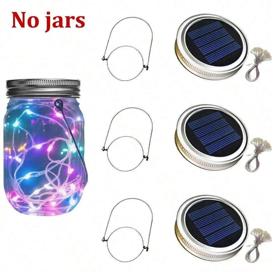 Solar Mason Jar Lid String Lights, 3/6/9/12/30Pack 20 Led 6.6FT String Fairy Star Firefly Jar Lids Lights With Hangers Included (Jars Not Included), For Mason Jar Patio Garden Wedding Lantern - Colored Light - View 1