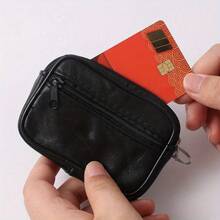 1PCS[Leather Wallet] Black Leather Square Wallet | Coin Purse For Men With Card Holder, Cash Compartment And Zippered Small Pouch