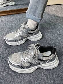 Zapatillas de suela gruesa para mujer, estilo ins, finas y antideslizantes, de malla ligera y transpirable, zapatillas de running casuales, zapatillas deportivas de moda. - Plateado - Ver 8