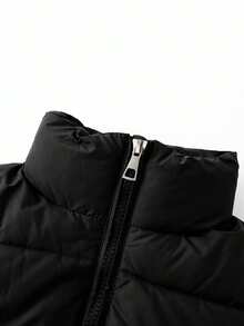 Abrigo corto de algodón con cremallera de metal y cuello alto para mujer, abrigo corto de algodón cálido, adecuado para el invierno. - Negro - Ver 6