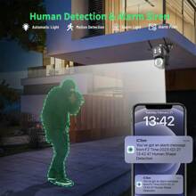 8MP 双镜头超高清 PTZ 摄像机，360° 旋转，AI 人体检测，全彩夜视，警报器警报，双向音频，WiFi/手机遥控，IP66 防水，适用于户外、家庭和商业用途 - 黑色 - 查看 5