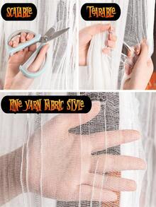 1/3 件万圣节恐怖布 - 万圣节装饰 - 30X72 英寸鬼屋恐怖布 - 恐怖万圣节派对装饰，适合户外或室内万圣节派对，户外室内白色布，适用于鬼屋、庭院、前门、墙壁、恐怖派对装饰，带孔的恐怖纱布 - 白色 - 查看 5