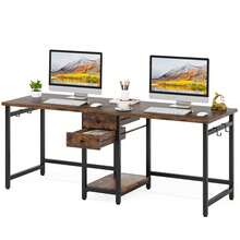 Tribesigns 200 Cm Long Desk, Double Computer Desk With 2 Drawers, Two Person Desk Workstation With Storage Shelves, Writing Table Study Desk For Home Office, Rustic Brown - Brown - View 8