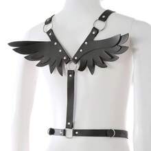 1Pcs Gothic Angel Wing Harness - Adjustable Leather Corset With Straps, Punk Festival Body Chain For Women, Y2K Unisex Bondage Aesthetic - 粉紅色 - 查看 4