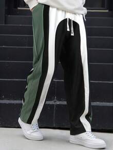 Teen Boys Casual Contrast Color Stitching Drawstring Waist Sweatpants, Spring And Summer Clothing, Teen Boys Gifts Track Pants For Teen Boys Streetwear Teen BoysPants Teen Boys Clothing Teen Boys Pants Teen Boys Clothes Teen Boys Pants - Grey - View 4