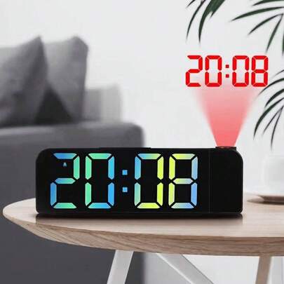 Relógio De Mesa Digital 180 ° Rotação Projeção Com Display LED De Fonte Grande modo noturno