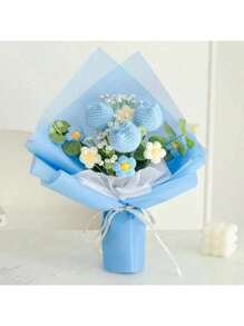 1 件手工钩针玫瑰和郁金香花束，针织花工艺品，生日/毕业礼物，送给女朋友，万圣节