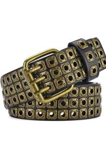 哥特暗黑西部男士加大码三排铆钉仿皮腰带，朋克Y2K方形铆钉镂空设计，派对舞会必备，热门！休闲、商务、男友、丈夫、父亲、男士礼物、日常穿着、时尚、青少年、户外、度假、运动、旅行、街头、波西米亚风、复古秋季、万圣节秋冬配饰，适合青少年、青年、男士、休闲、户外、运动、度假、毕业礼物、生日、日常穿着 - 黑色 - 查看 19