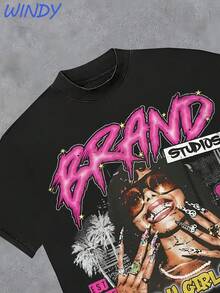 180 Pure Cotton Black T-Shirt Graphic Print For Fly Girls OnlyY2K Style Vintage T-Shirts Graphic For Men Women Kids Family Letter New Streetwear Clothing Harajuku T-Shirts Cotton Half Sleeve Tees Tops Tshirts Casual Classic Crewneck DesignTees - 黑色 - 查看 4