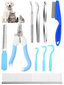 10pcs Pet Tick Removal & Grooming Kit, Includes Stainless Steel Tweezers And Nail Clippers, Suitable For Cats And Dogs, Practical Valentine's Day Pet Gift - Multicolor - View 10