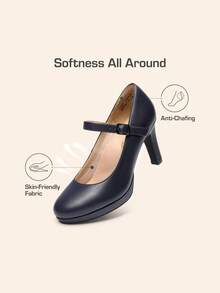 Women's High Heels Mary Jane Pumps Round Close Toe Elegant Classic Comfortable Low Platform Office Work Dress Shoes - Màu xanh hải quân - Xem 3