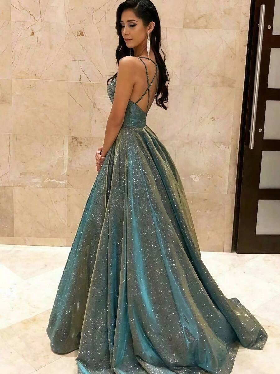 Suspender Flash Banquet Event Atmosphere Thin Long Dress Evening Dress - Grey - View 1